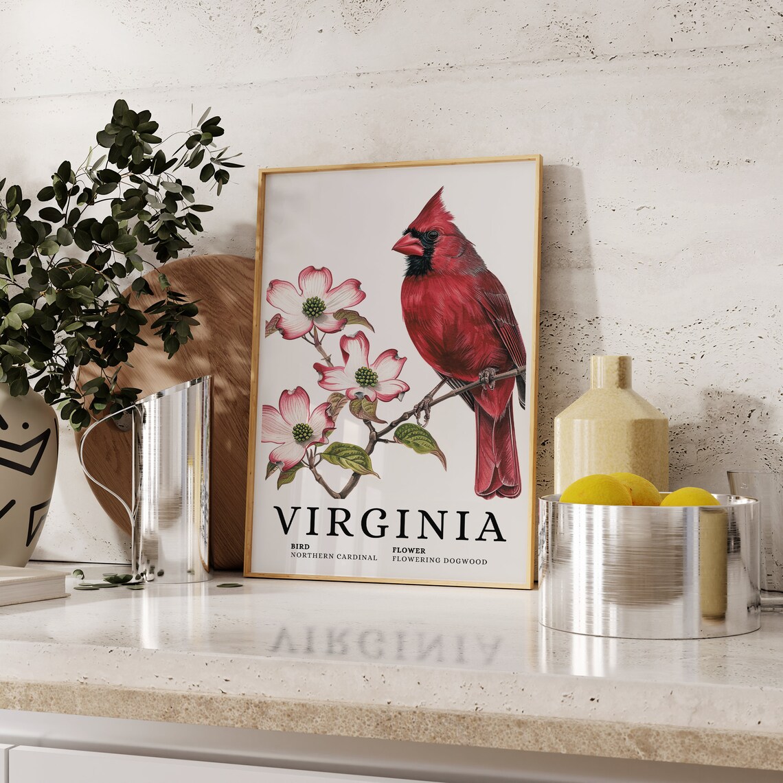 Virginia Northern Cardinal Flowering Dogwood Bird Flower Art Print - Image 2