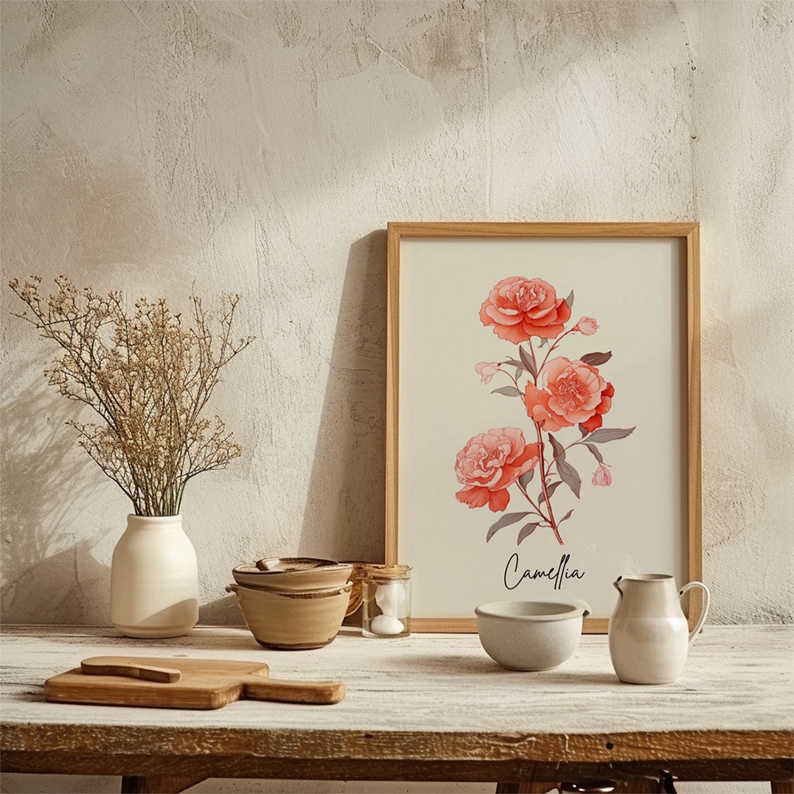 Camellia Pink Bloom Minimalist Botanical Line Art Wall Print - Image 3