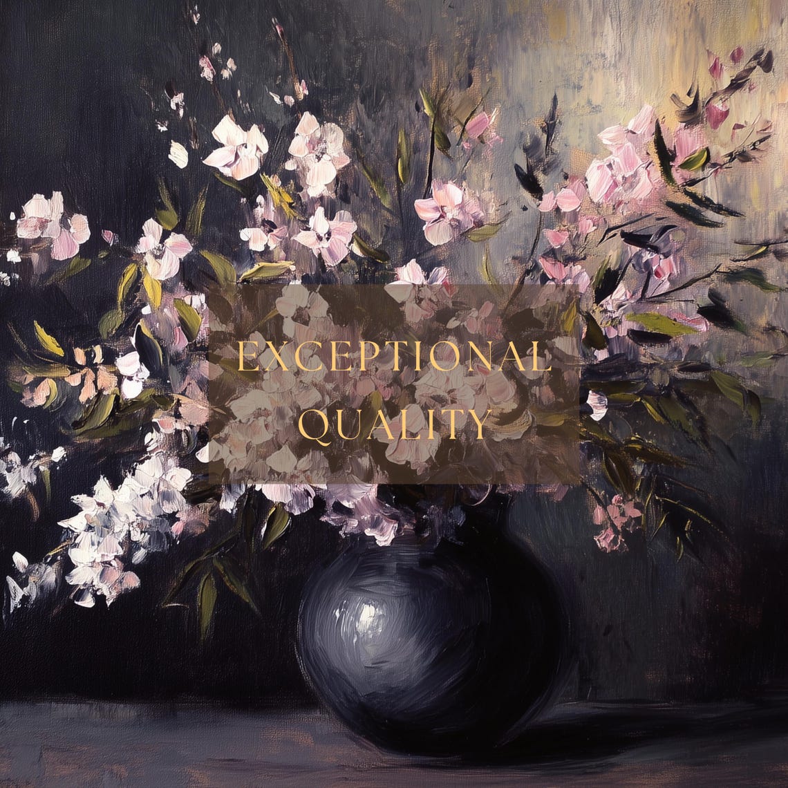 Moody Blush Blossoms Dark Vase Dramatic Vintage Floral Painting Art - Image 3
