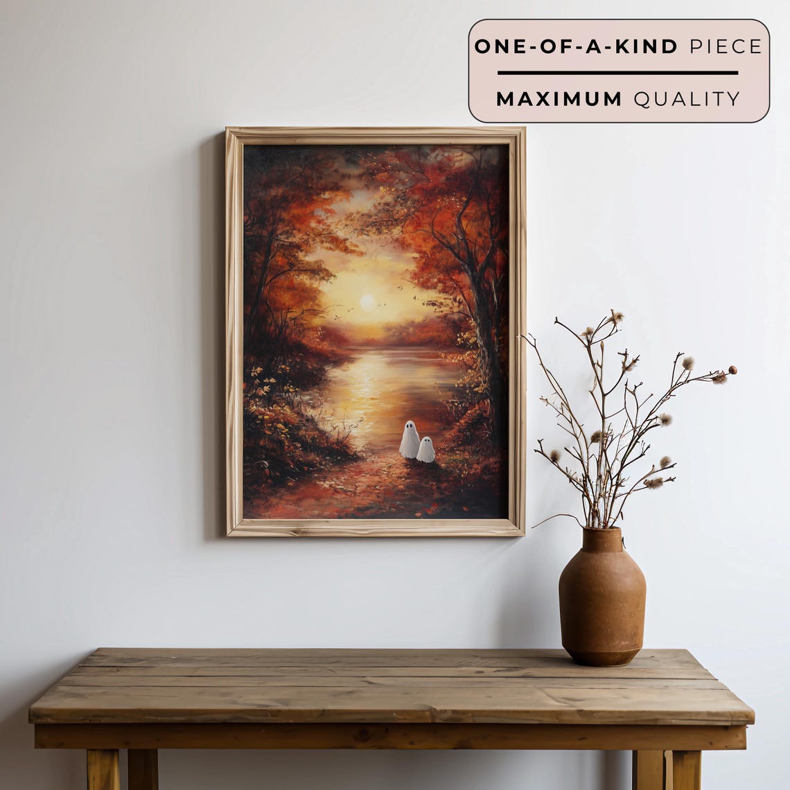 Two Ghosts Watching Sunset Over Autumn Lake Fall Halloween Art Poster - Image 3