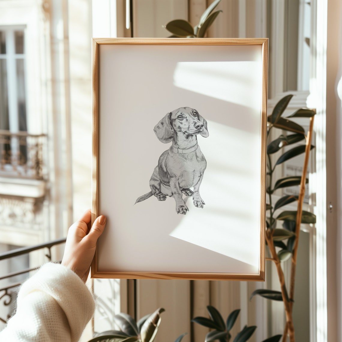 Dachshund Dog Sitting Pencil Sketch Minimalist Pet Portrait Art Print - Image 3