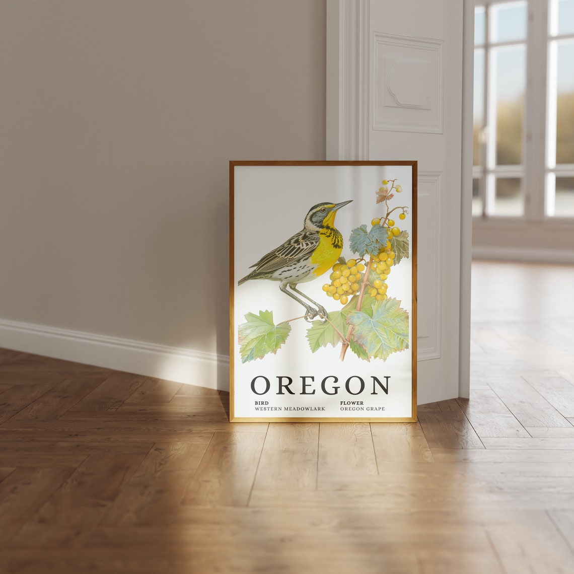 Oregon Western Meadowlark Oregon Grape Bird and Flower Art Print - Image 3