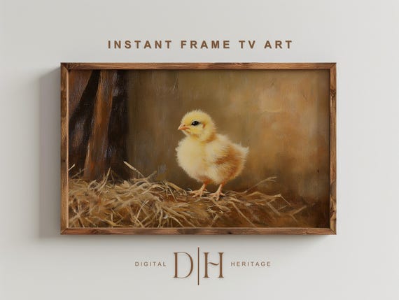 Frame Tv Art Modern Farmhouse Cute Chicken Painting Tv Screensaver Vintage Spring Cottagecore Decor Aesthetic Oil Painting