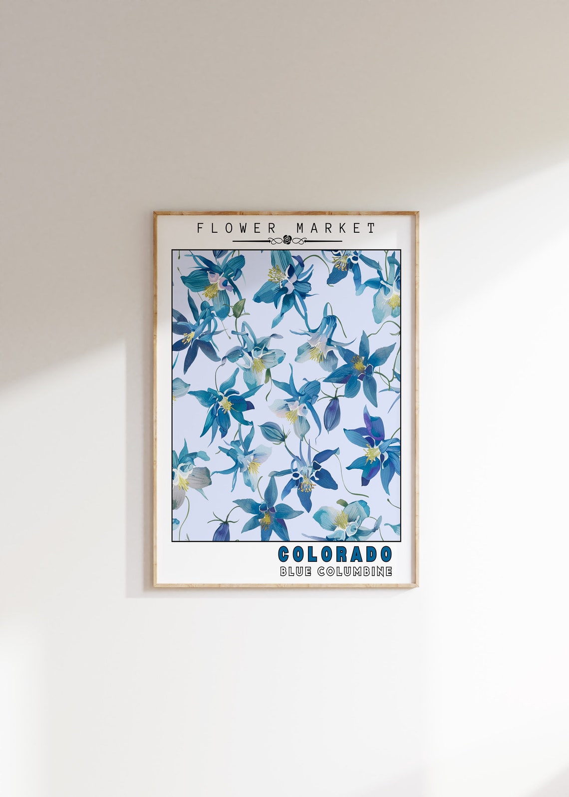 Colorado Blue Columbine Watercolor Flower Market Botanical Art Print