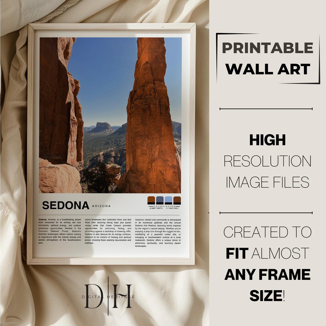 Sedona Arizona Red Rock Canyon Desert Landscape Vintage Travel Poster