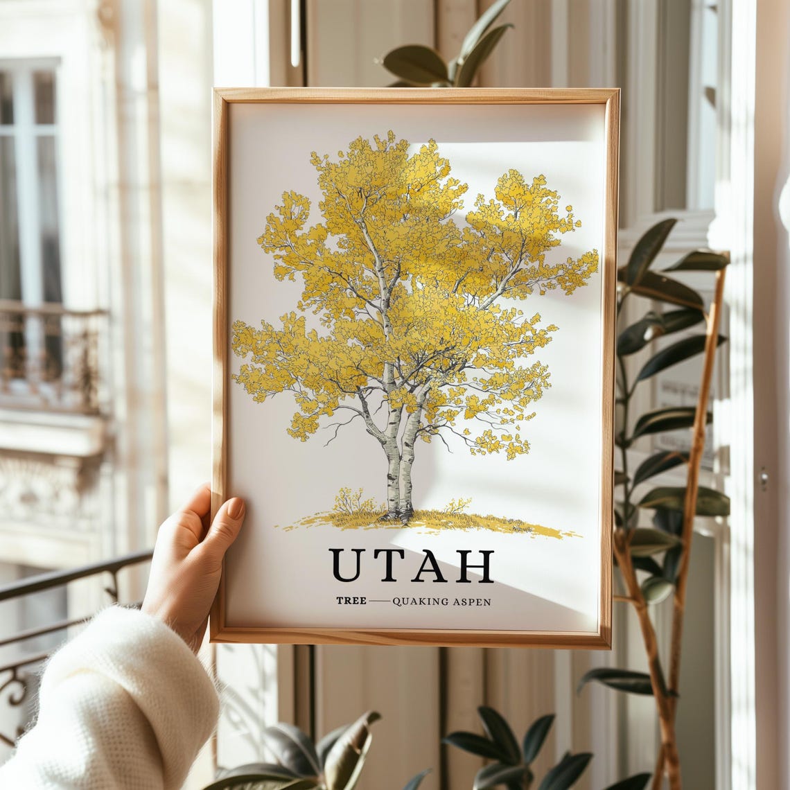 Utah Quaking Aspen Golden Fall Botanical Western State Tree Poster - Image 2