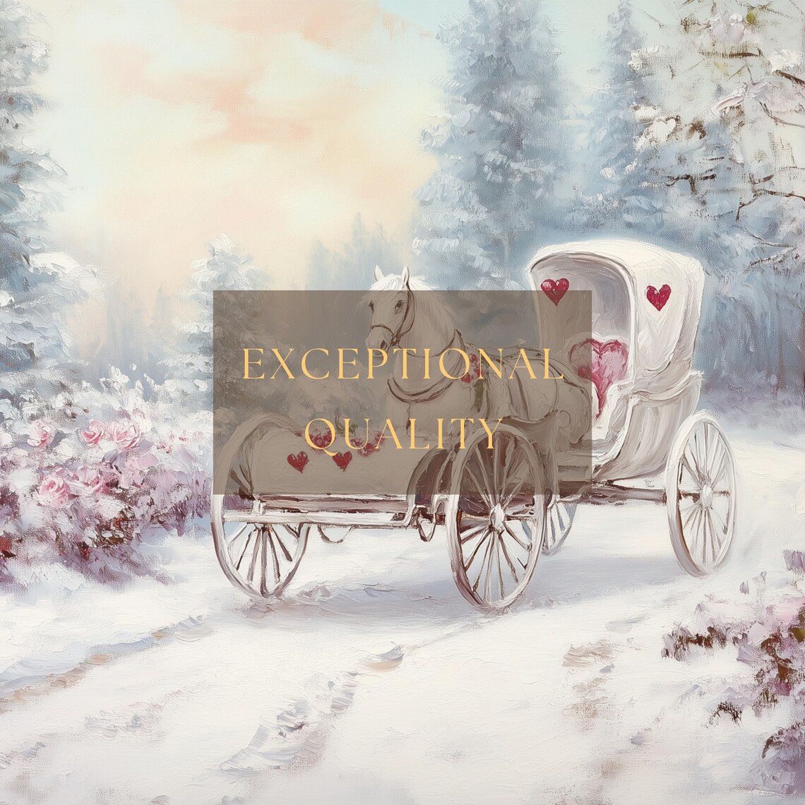 Horse And Carriage Valentines Frame Tv Art Neutral Vintage Winter Botanical Oil Painting Farmhouse Decor Tv Art - Image 3