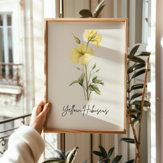 Hawaii Yellow Hibiscus State Flower Line Art Minimalistic Flower Line Art Flower Line Drawing Flower Print Botanical Print