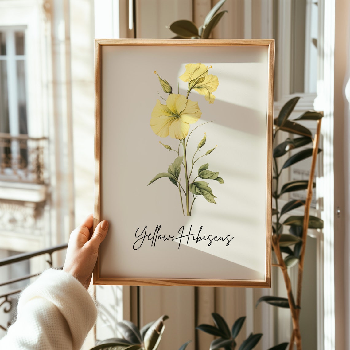 Yellow Hibiscus Botanical Watercolor State Flower Minimalist Art Print