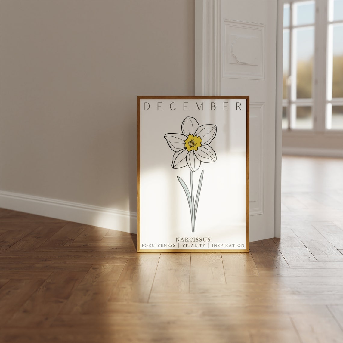 December Birth Flower Narcissus Print Birth Month Floral Wall Art - Image 2