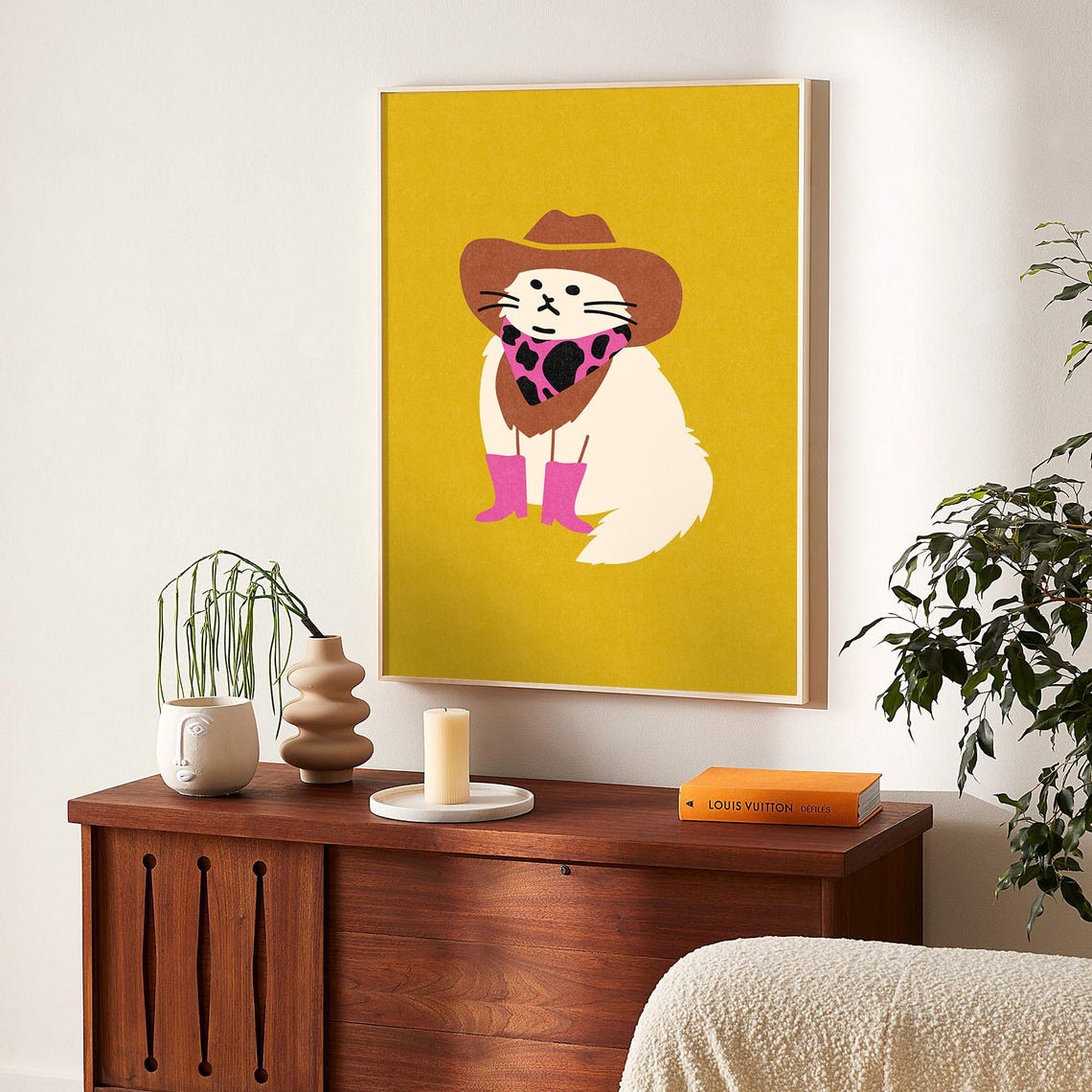 Cute Cowboy Cat Western Kitty Cowboy Hat Pink Boots Art Print - Image 2