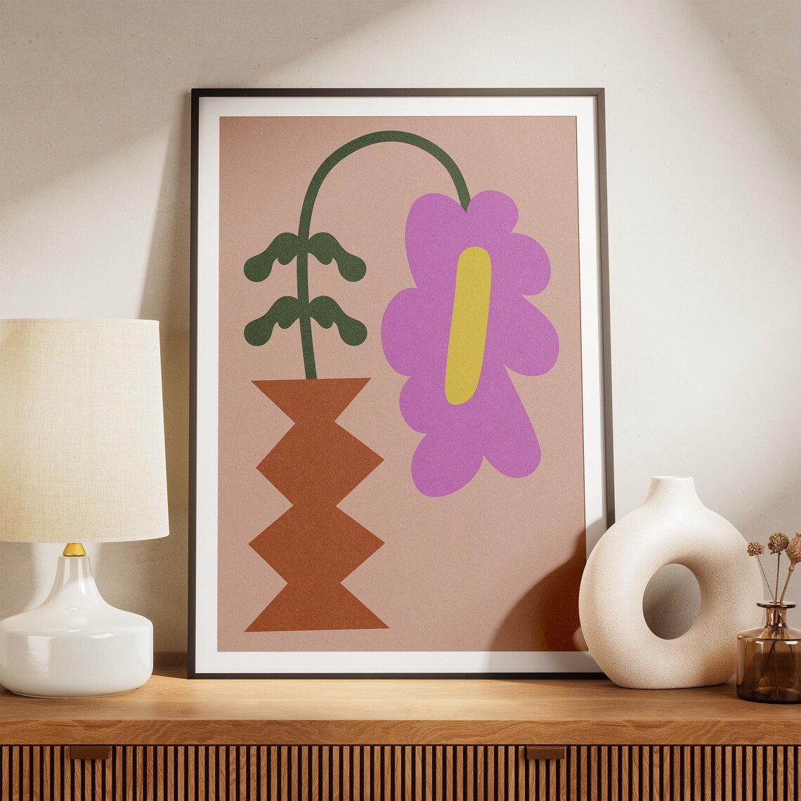 Abstract Purple Flower Terracotta Vase Modern Botanical Print - Image 2