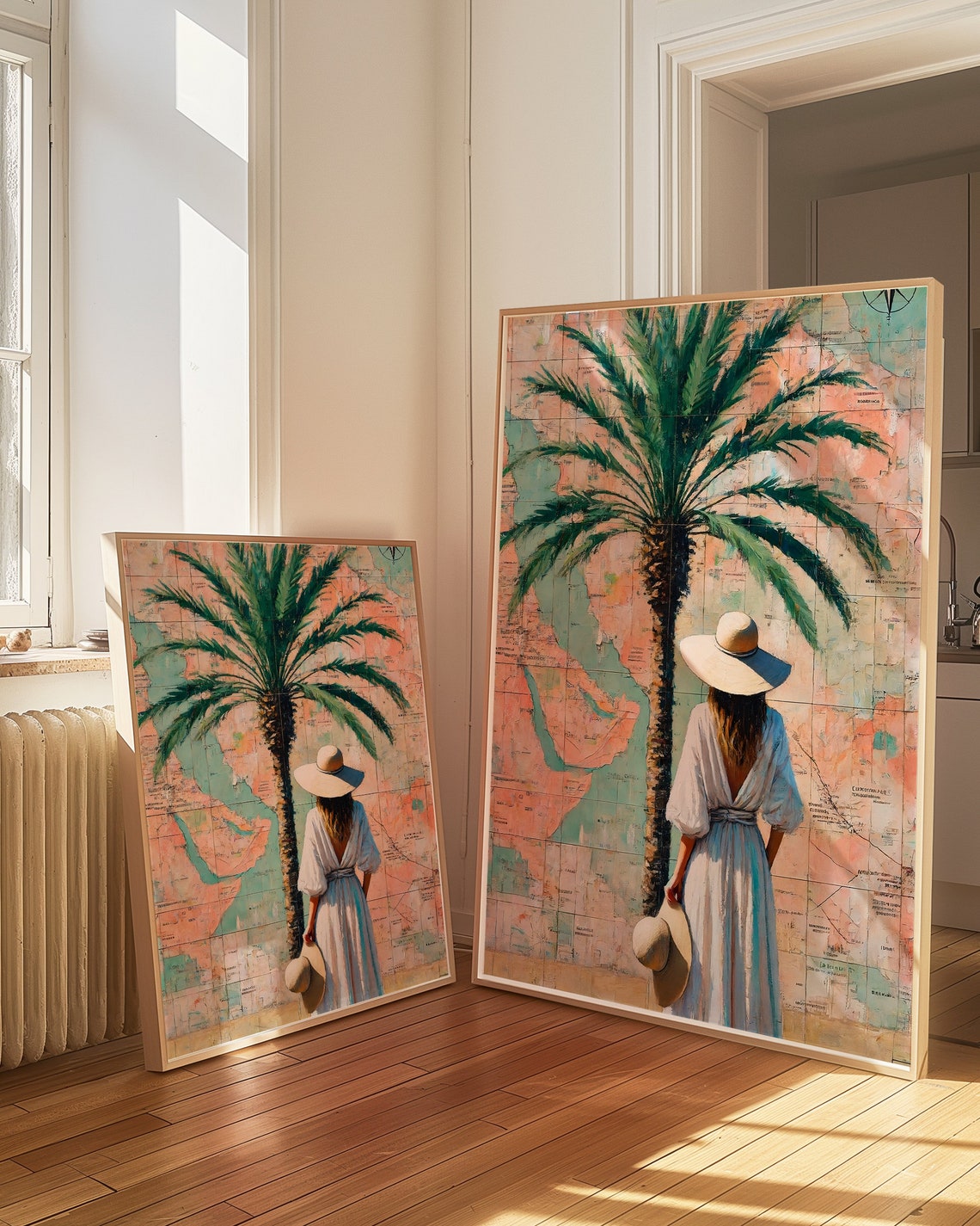 Woman Sun Hat Palm Tree Vintage Map Wanderlust Travel Poster - Image 3