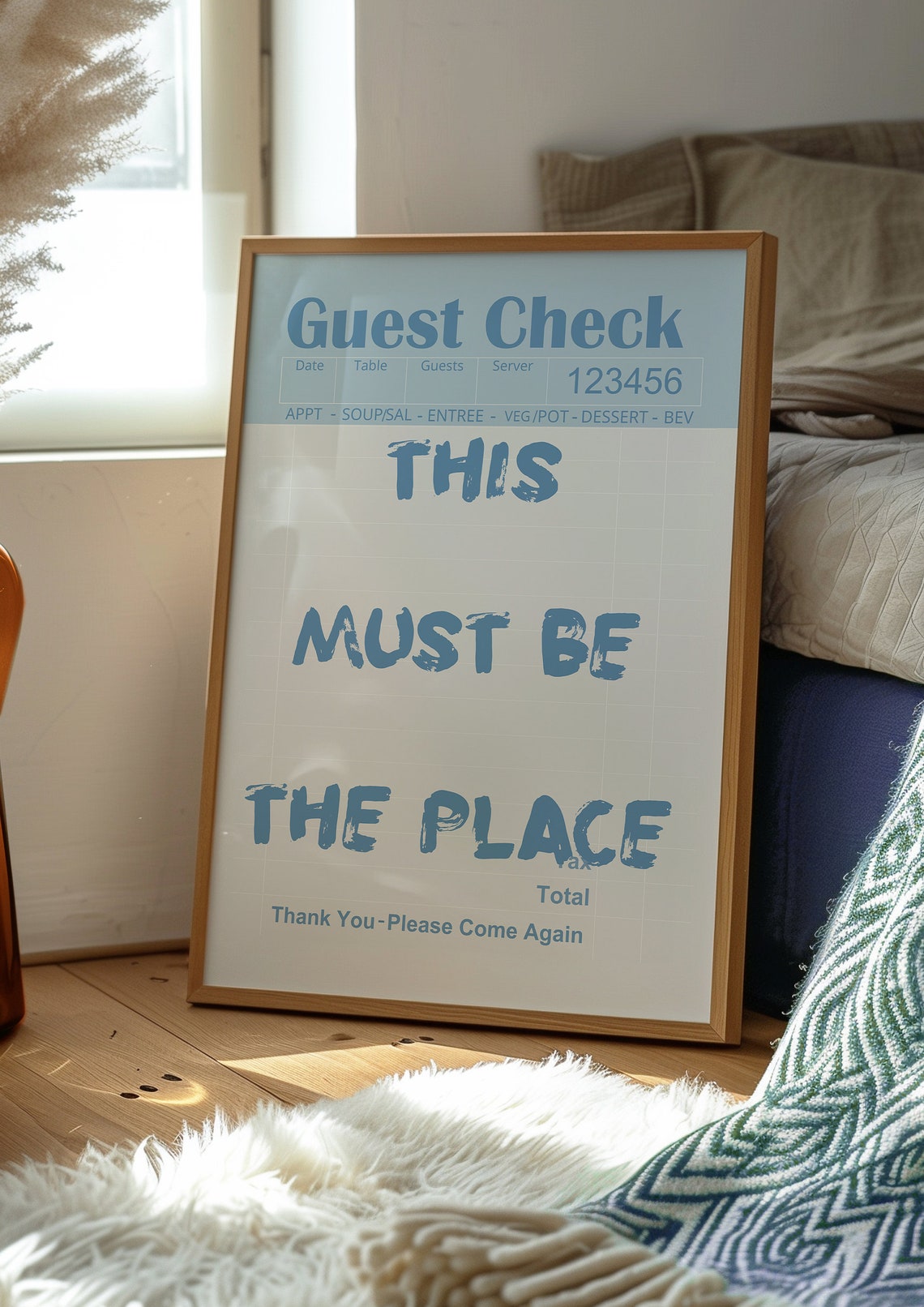 This Must Be The Place Blue White Guest Check Typography Quote Poster - Image 2