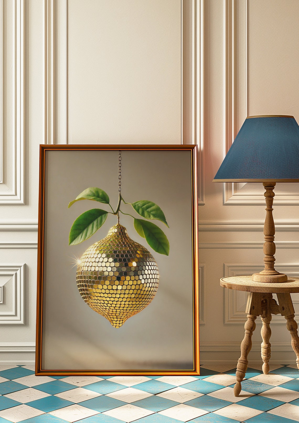 Retro Lemon Disco Mirror Ball Funky Citrus Bar Cart Art Print - Image 3