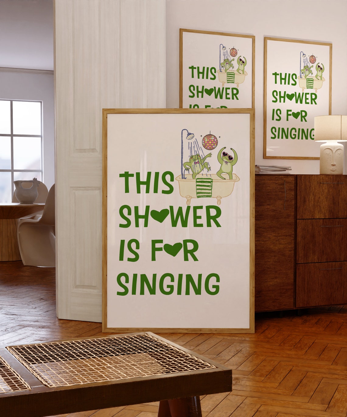 This Shower Is for Singing Funny Party Frogs Green Bathroom Poster - Image 3