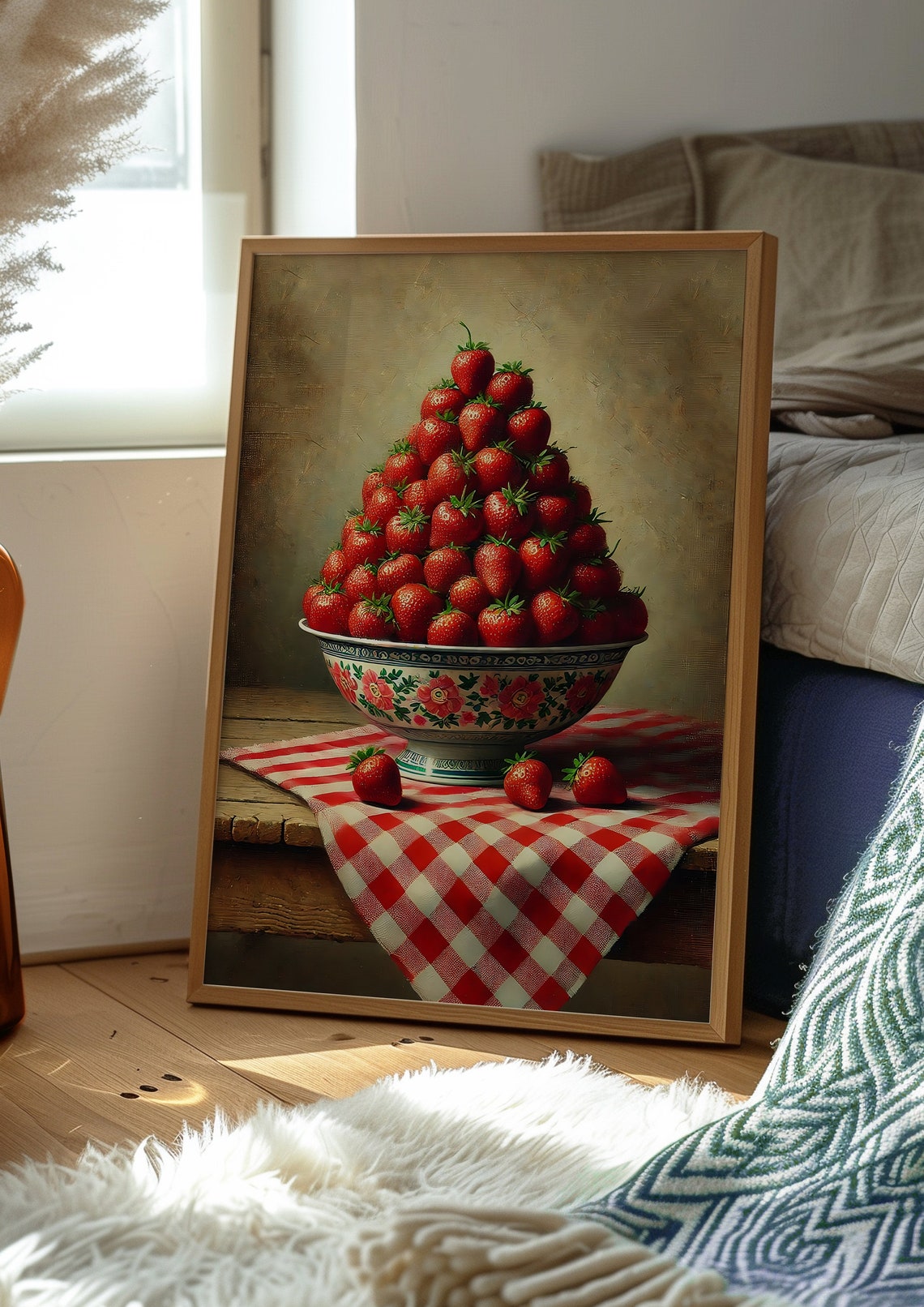 Overflowing Strawberry Bowl Classic Oil Painting Style Poster - Image 4