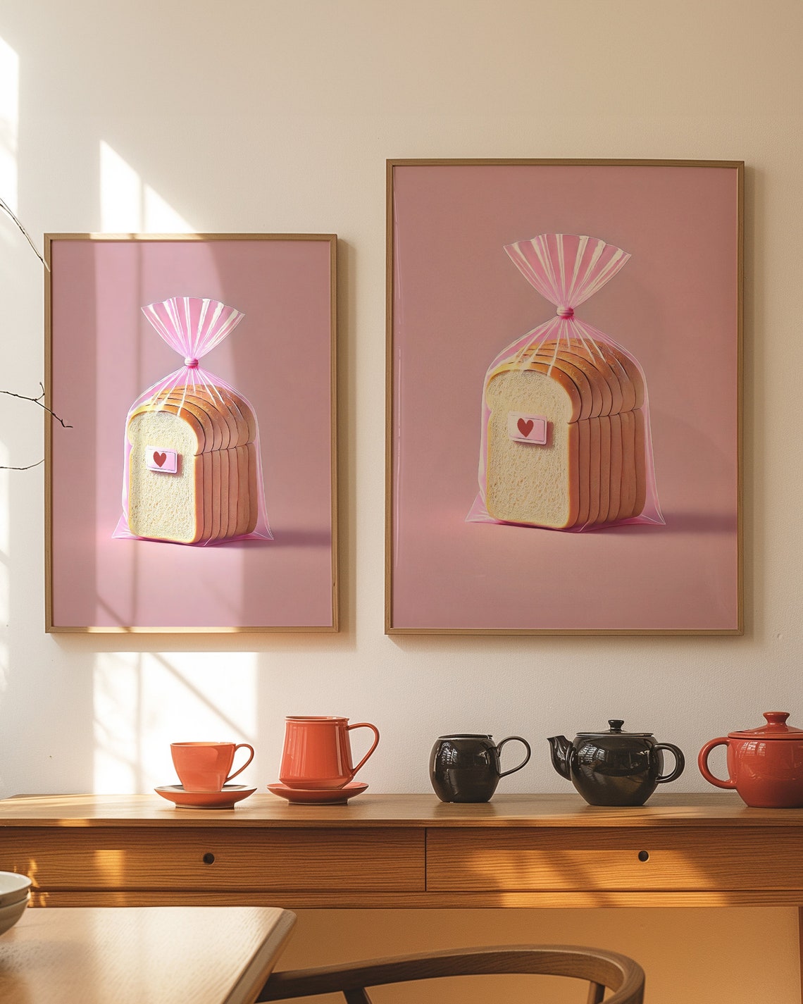 Cute Pink Toast Loaf of Bread in Pink Bag Pop Art Kitchen Poster - Image 2