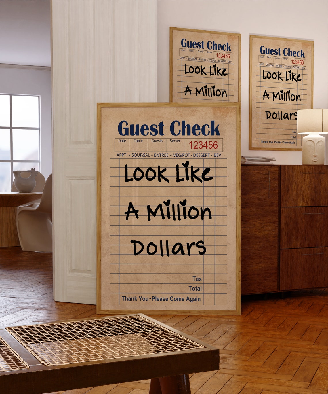Look Like A Million Dollars Vintage Guest Check Handwritten Poster - Image 4