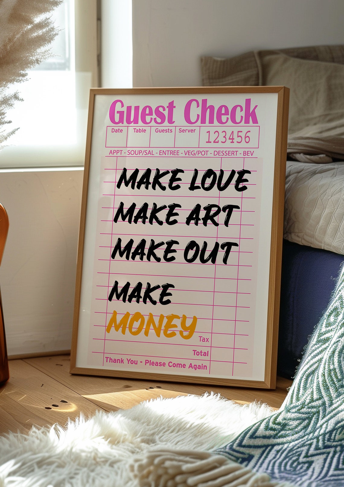 Make Love Make Art Make Out Make Money Retro Guest Check Poster - Image 2