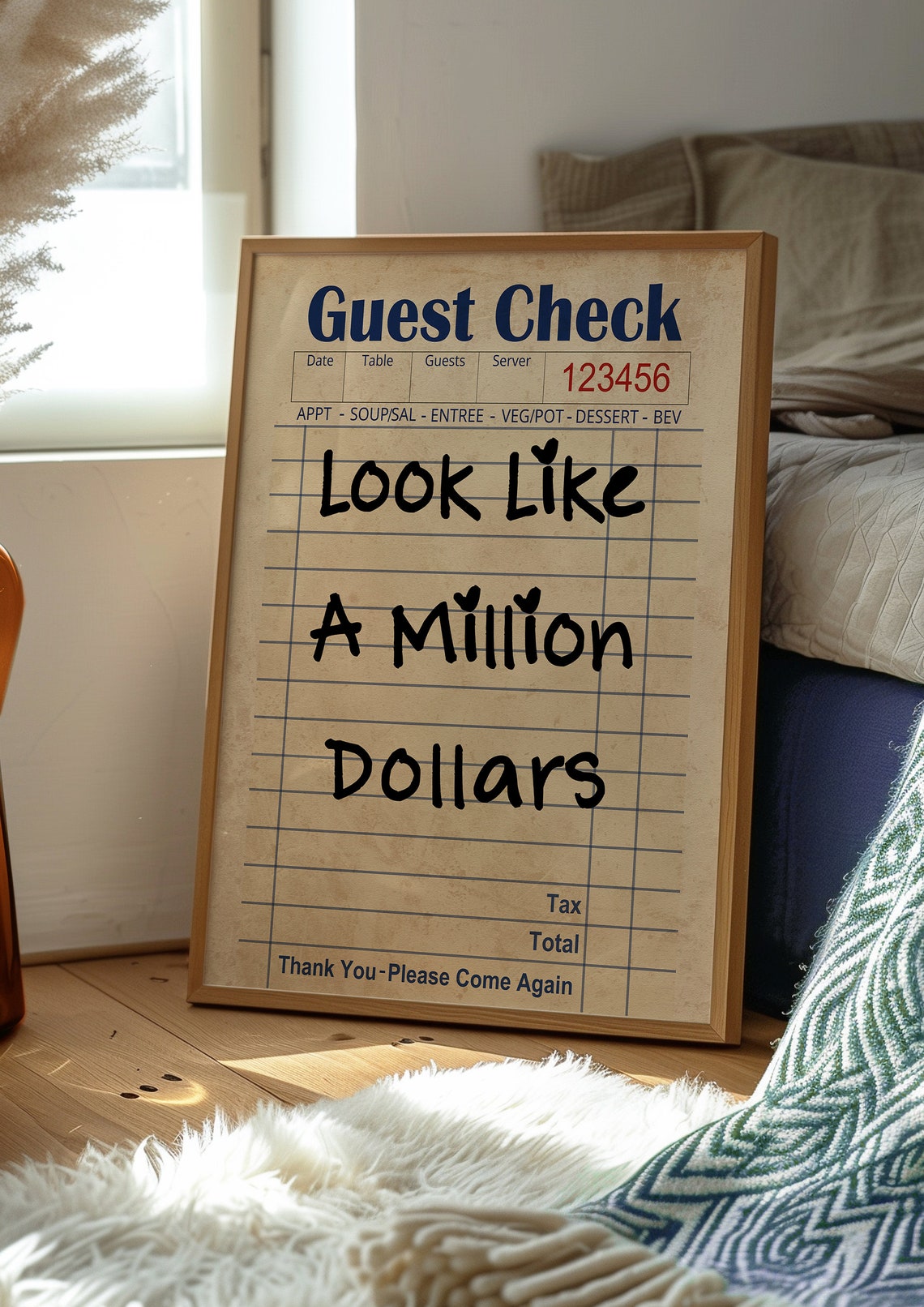 Look Like A Million Dollars Vintage Guest Check Handwritten Poster - Image 3