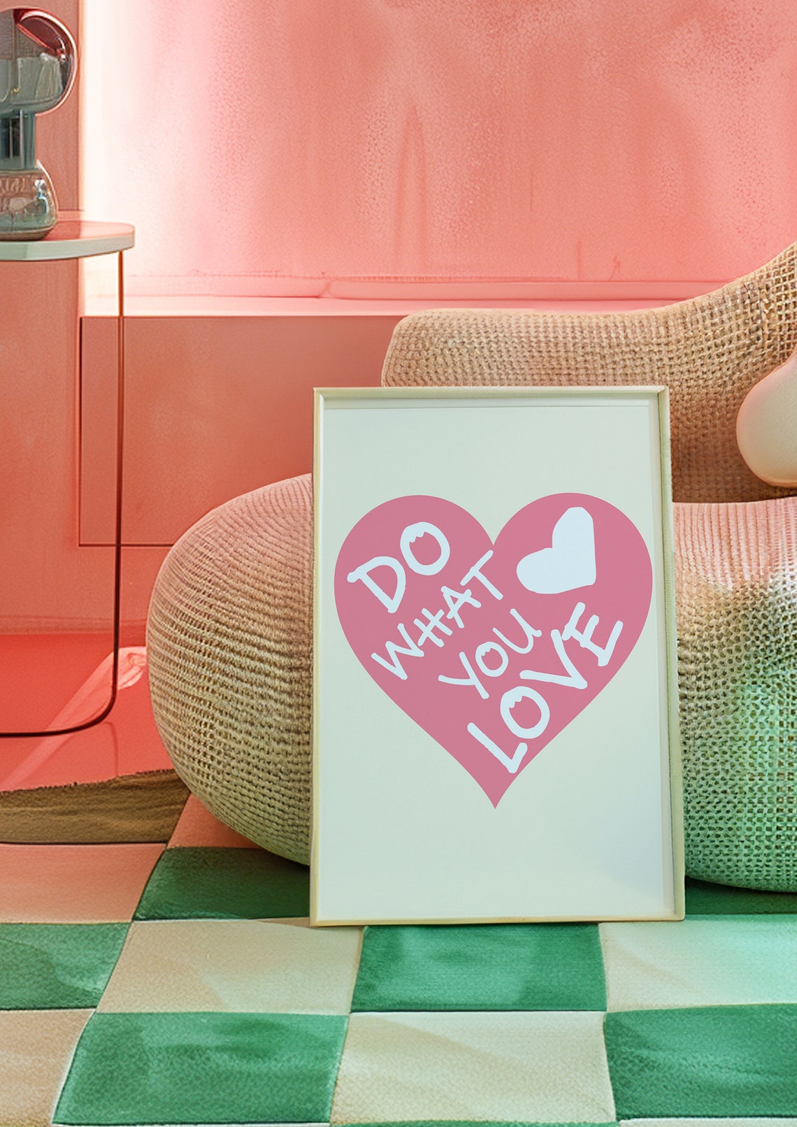 Do What You Love Big Pink Heart Retro Typography Quote Poster - Image 4