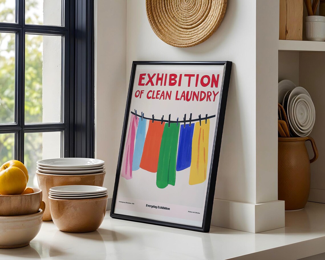 Bright Exhibition of Clean Laundry Colorful Clothesline Poster - Image 3