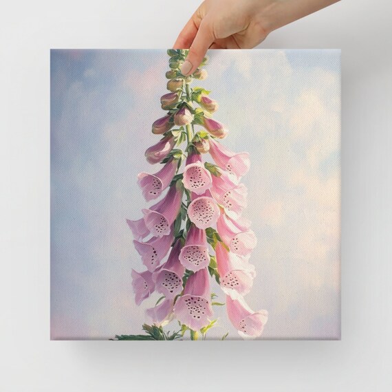 Pink Foxglove Flower Spike Soft Pastel Sky Watercolor Art Poster