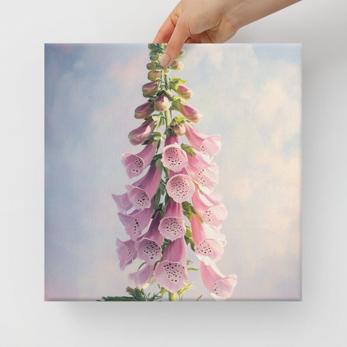 Pink Foxglove Flower Spike Soft Pastel Sky Watercolor Art Poster