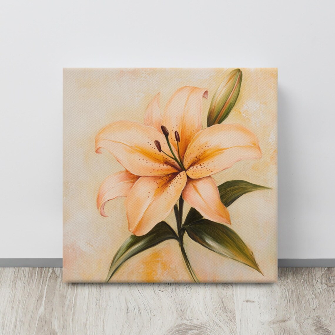 Peach Orange Lily With Bud Warm Soft Light Floral Painting Print