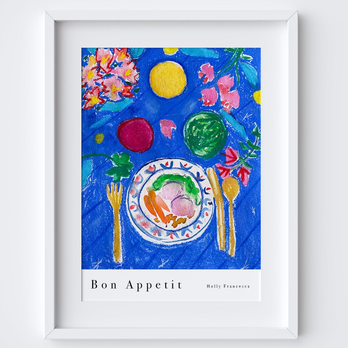 Bon Appetit Dinner Plate Art Print, Watercolour Poster