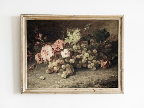 Moody Still Life Vintage Art Print Flower Painting Floral Wall Art Farmhouse Kitchen Wall Decor