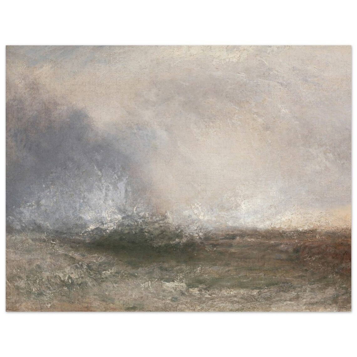 Muted Gray Ocean Waves Misty Vintage Seascape Oil Painting Poster - Image 2