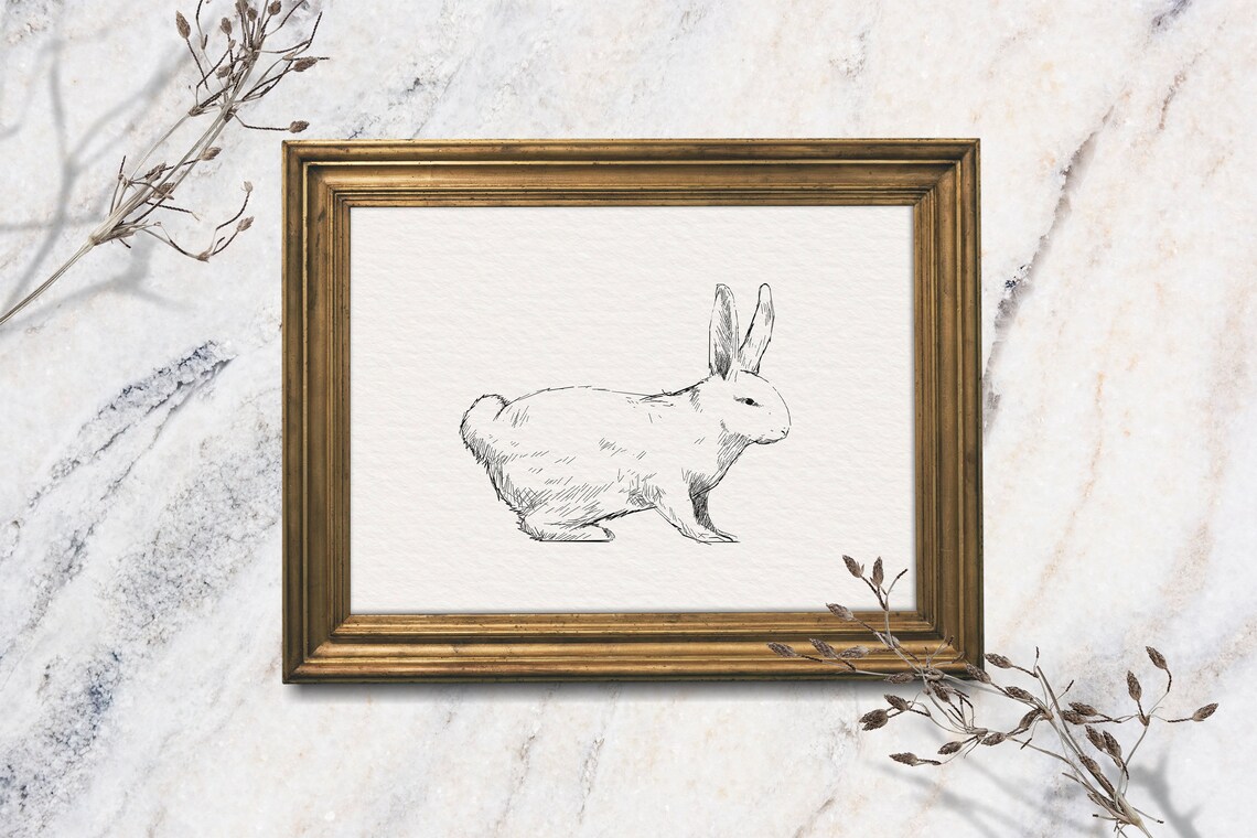 Rabbit Minimalist Ink Sketch Sitting Bunny Nursery Animal Art Poster