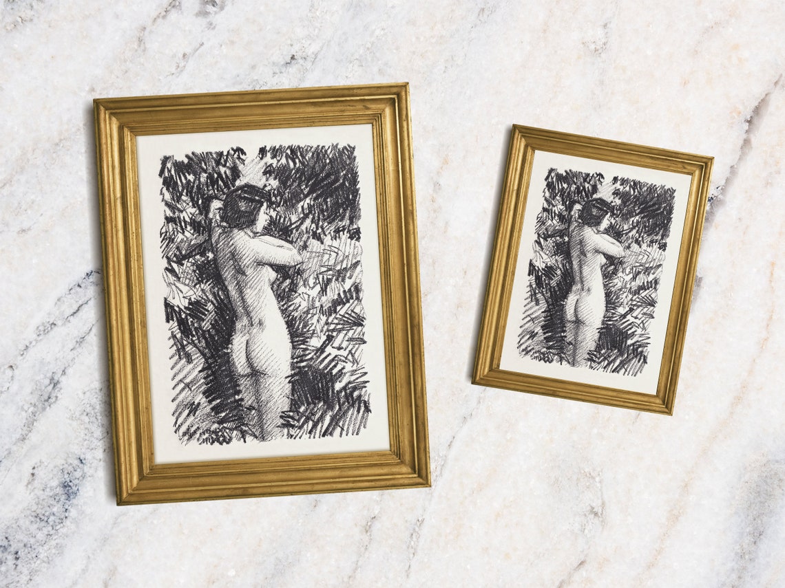 Nude Woman Figurative Charcoal Sketch Classical Figure Wall Art Print - Image 2