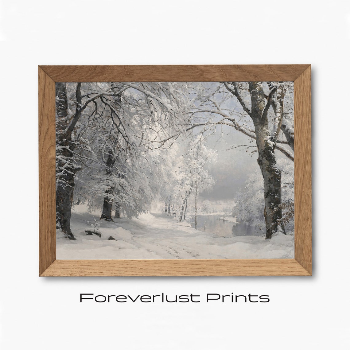 Winter Art Print Vintage Forest Painting Country Christmas Landscape Oil Painting Moody Country Scenery Minimalist Shelf Art Gift - Image 2