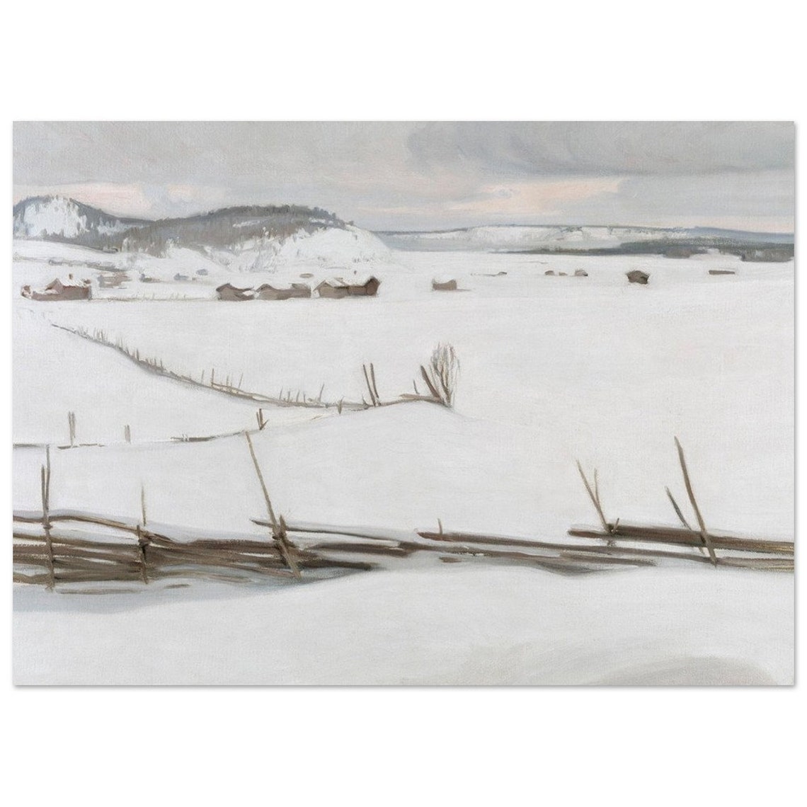 Snowy Winter Landscape Art Print Vintage Winter Oil Painting Christmas Nordic Farmhouse Art Small Shelf Art Holiday Gift Minimalist Art - Image 2