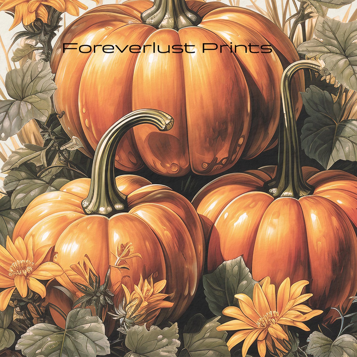 Pumpkin Art Print Autumn Art Print Harvest Oil Painting Print Fall Painting Thanksgiving Decor Original Painting Print Square Painting - Image 2