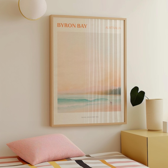 Byron Bay Australian Coastal Travel Poster, Boho Surf Decor