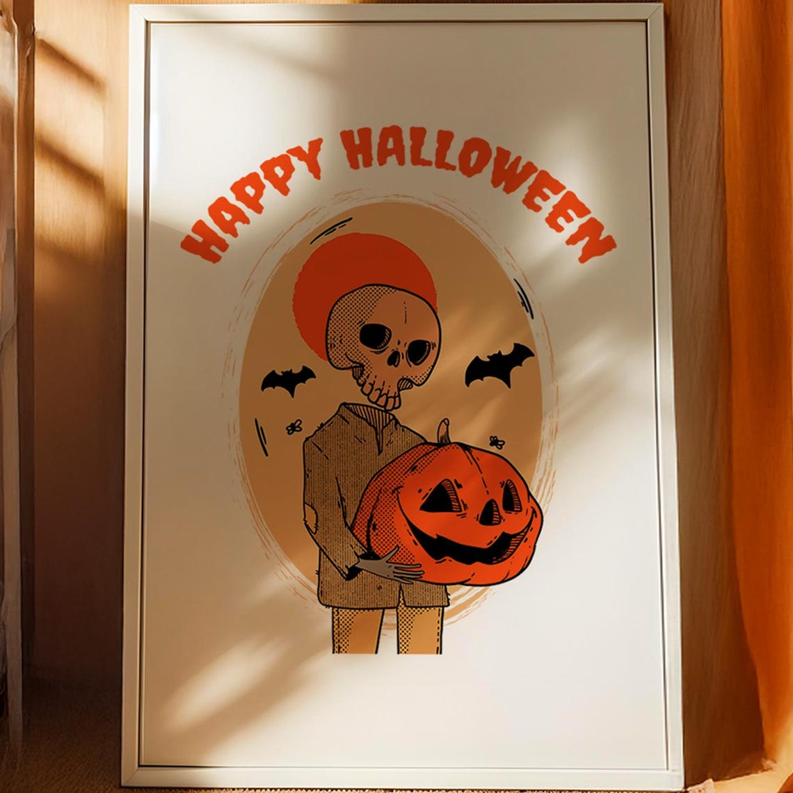 Spooky Skeleton Pumpkin Halloween Print Fall Home Decor Option Available