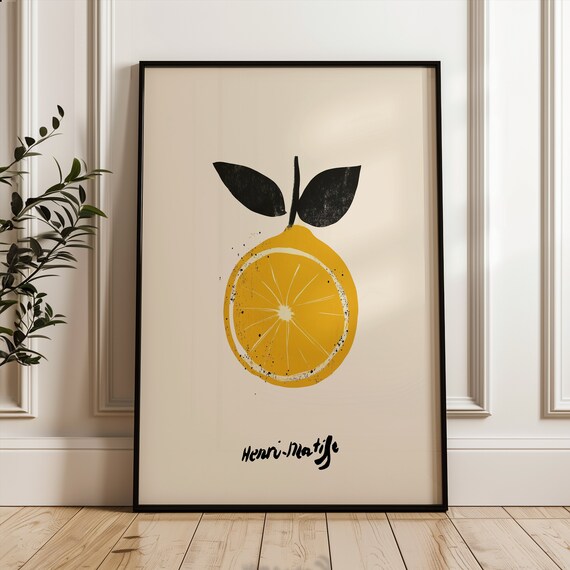 Minimalist Lemon Illustration Matisse Style Citrus Kitchen Poster
