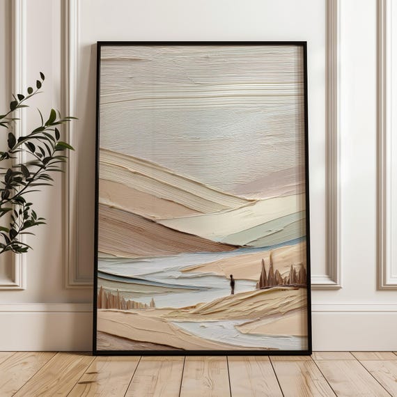 Neutral Abstract Wall Art Textured Palette Knife Print Beige Minimalist Decor Modern Landscape Painting