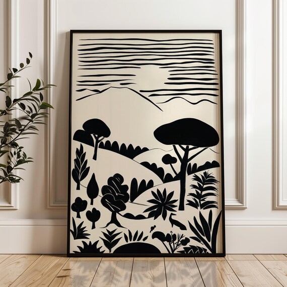 Minimalist Scenic Poster Black And Beige Print Modern Organic Wall Art Scandinavian Home