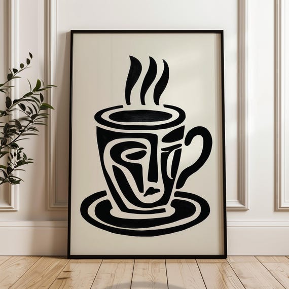 Minimalist Coffee Poster Black And Beige Print Modern Organic Wall Art Scandinavian Home