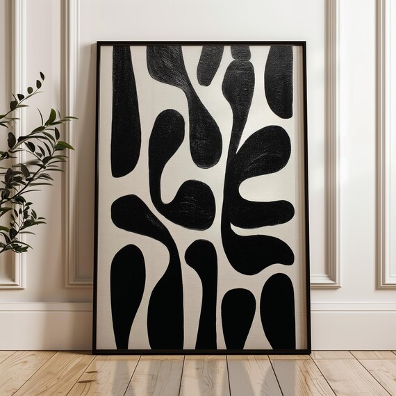 Minimalist Abstract Poster Black And Beige Print Modern Organic Wall Art Scandinavian Home