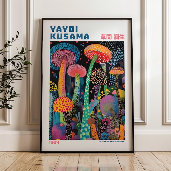 Yayoi Kusama Print Modern Art Exhibition Poster Japandi Livingroom Maximalist Wall