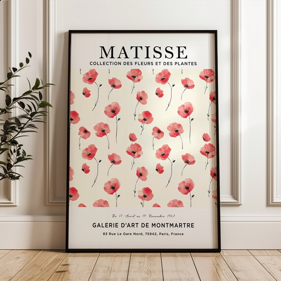Matisse Style Red Poppy Flower Market Exhibition Vintage Wall Art