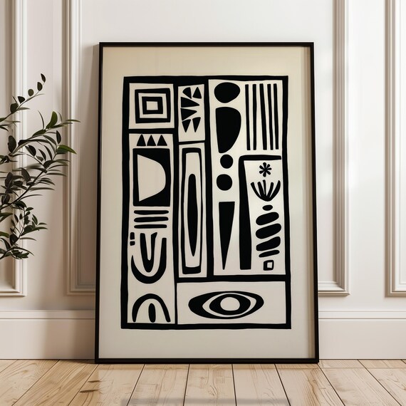Minimalist Abstract Poster Black And Beige Print Modern Organic Wall Art Scandinavian Home
