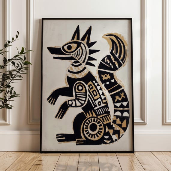 Traditional Mexican Poster Abstract Stylized Folk Art Print On Matte Paper
