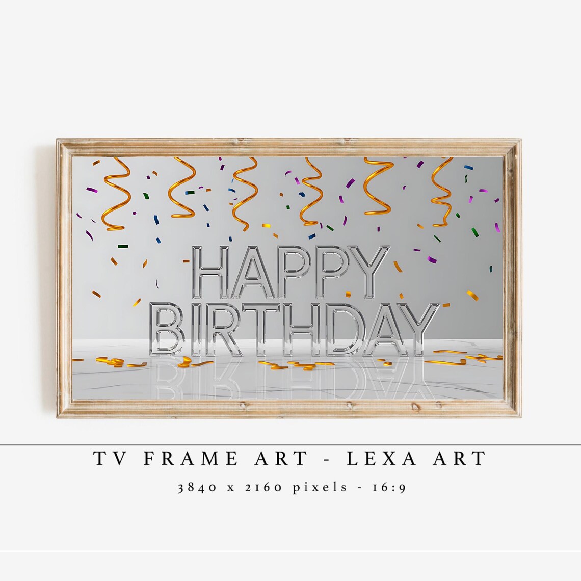 Happy Birthday Glass Letters Gold Confetti Party Poster Design Artwork